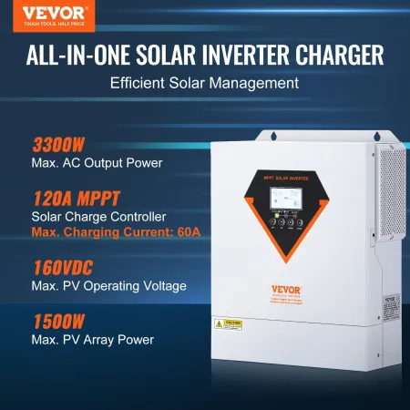 Hybrid Solar Inverter, 3500W, Pure Sine Wave Off-Grid Inverter Charger, 230V AC All in One Power Inverter with Build-in 60A MPPT