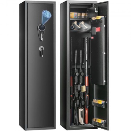 6 Rifles Gun Safe, Rifle Safe with Fingerprint & Digital Keypad Lock, Gun Storage Cabinet with Built-in Storage Locker and