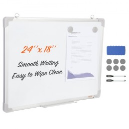 Magnetic Whiteboard, 24 x 18 Inches, Dry Erase Board for Wall with Aluminum Frame, White Board Includes 1 Magnetic Erase & 2