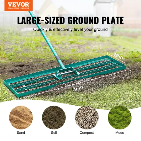 Lawn Leveling Rake, 91.4 x 25.4 cm Level Lawn Tool, Heavy-duty Lawn Leveler with 198.1 cm Steel Extended Handle, Yard Leveling R