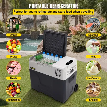 Car Refrigerator, 12 Volt Car Refrigerator Fridge, 50 L Single Zone Portable Freezer with Wheels and Handle, -4℉-68℉, 12/24V DC 
