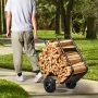 Firewood Log Cart, 113.4 kg Load Capacity, Outdoor and Indoor Wood Rack Storage Mover with Pneumatic Rubber Wheels, Heavy Duty S