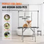 Pet Grooming Table Two Arms with Clamp, 117cm Dog Grooming Station, Foldable Pets Grooming Stand for Medium and Small Dogs, Free
