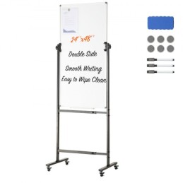 Rolling Magnetic Whiteboard, Double-sided Mobile Whiteboard 24x48 Inches, Adjustable Height Dry Erase Board with Wheels, 1