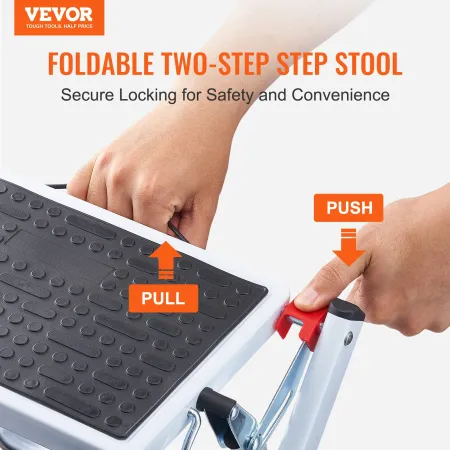 Step Ladder 2-Step 150kg Capacity, Ergonomic Folding Steel Step Stool with Wide Anti-Slip Pedal, Sturdy Step Stool for Adults To