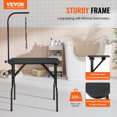 Pet Grooming Table Arm with Clamp, 808 x 460 mm Dog Grooming Station, Foldable Pets Grooming Stand for Medium and Small Dogs, Fr