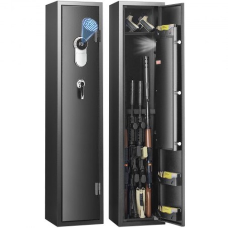 5 Rifler Gun Safe, Rifle Safe med fingeraftrykslås, hurtig adgangspistol opbevaringsskab med aftagelig hylde, pistolstativ,