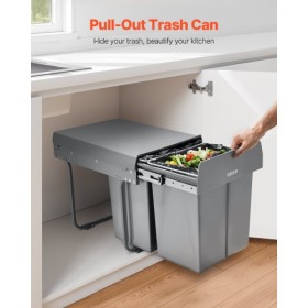 Double 20+10+10L Pullout Waste Container Under Cabinet Kitchen Trash Can