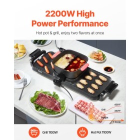 Hot Pot with Grill 2300W 2-in-1 Electric Smokeless BBQ with Removable Pot