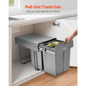 Double 20Lx2 Pullout Waste Container Under Cabinet Kitchen Bin Trash Can