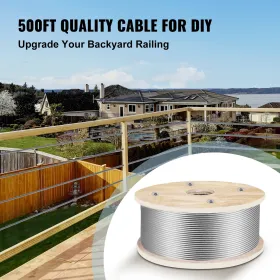 316 Stainless Steel Wire Rope 500ft Length, Steel Wire Cable 3/16 Inch, Steel Cable Railing Decking With 1x19 Strands