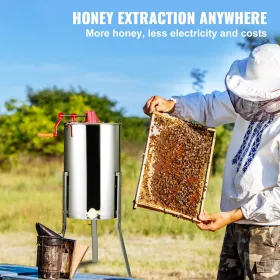 Manual Honey Extractor, 2/4 Frames Honey Spinner Extractor, Stainless Steel Beekeeping Extraction, Honeycomb Drum Spinner with