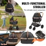 Pet Stroller, 4 Wheels Dog Stroller Rotate with Brakes, 29.9 kg Weight Capacity, Puppy Stroller with Detachable Carrier, Storage