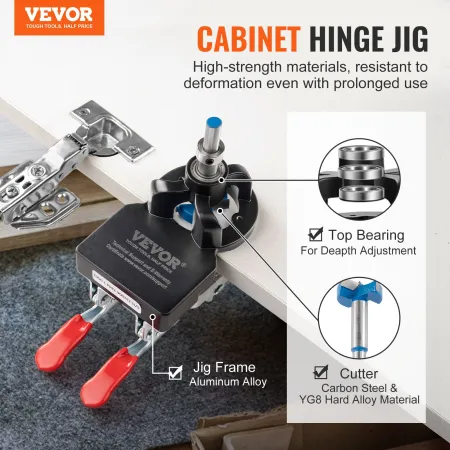 35 mm Concealed Door Hinge Jig, Aluminum Alloy Cabinet Hinge Jig, Accurate Locking Dual Clamp Fixation Hinge Drill Jig with Acce