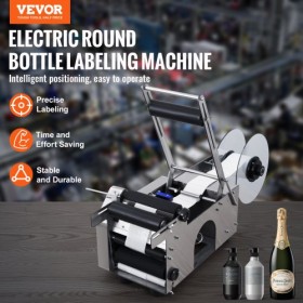 MT-50 Semi-automatic Round Bottle Labeling Machine, Adjustable Bottle Labeler 50pcs/min Label Applicator for Bottles 12-90mm