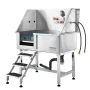 96.5 cm Pet Dog Bathing Station w/Ramp, Professional Stainless Steel Dog Grooming Tub w/ Storage Drawer, Floor Grate, Faucet, Do