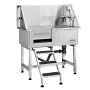 96.5 cm Pet Dog Bathing Station w/Ramp, Professional Stainless Steel Dog Grooming Tub w/ Storage Drawer, Floor Grate, Faucet, Do