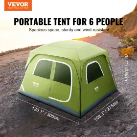Campingtelt, 10 x 9 x 6,5 fod, egnet til 6 personer, vandtæt