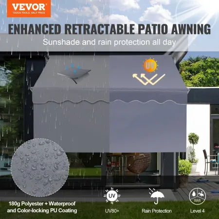 Manual Retractable Awning, 78" Outdoor Retractable Patio Awning Sunshade Shelter, Adjustable Patio Door Window Awning Canopy wit
