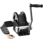 Hand Winch, 2000 lbs Pulling Capacity, Boat Trailer Winch Heavy Duty Rope Crank with 23 ft Polyester Strap and Two-Way Ratchet, 