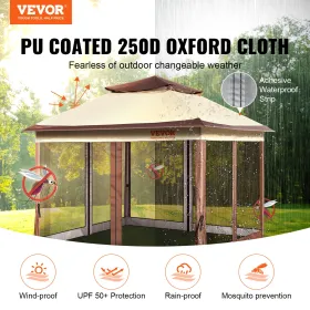 Patio Gazebo, 11 x 11 FT Pop up Gazebo for 8-10 Person, with Mosquito Netting, Metal Frame, and PU Coated 250D Oxford Cloth,