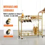 Bar Cart Gold, 2 Tiers Home Bar Serving Cart on Lockable Wheels, Rolling Alcohol Cart with Tempered Glass Shelves Guardrail Wine