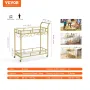 Bar Cart Gold, 2 Tiers Home Bar Serving Cart on Lockable Wheels, Rolling Alcohol Cart with Tempered Glass Shelves Guardrail Wine