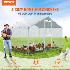 Large Metal Chicken Coop with Run, Walkin Chicken Coop for Yard with Waterproof Cover, 6.6 x 9.8 x 6.6 ft, Peaked Roof Large