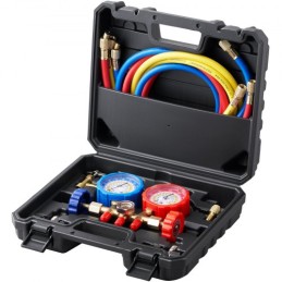 3-Way AC Diagnostic Manifold Gauge Set Fits for R134A, R22, R12, R502 Refrigerant, AC Gauge Set with 5 ft Hoses, Couplers, Can