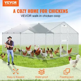 Metal Chicken Coop, 13.1 x 9.8 x 6.6 ft Large Chicken Run, Peaked Roof Outdoor Walk-in Poultry Pen Cage for Farm or Backyard,