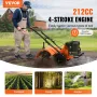 Tiller Cultivator Gas Powered, 212CC 4-Stroke Garden Cultivator, Tiller with 4 Steel Adjustable Rear Tines for Lawn, Garden and 