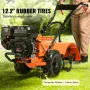 Tiller Cultivator Gas Powered, 212CC 4-Stroke Garden Cultivator, Tiller with 4 Steel Adjustable Rear Tines for Lawn, Garden and 
