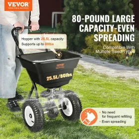 Broadcast Spreader, 80 LB Walk-Behind Turf Spreader with 12" Wheels, Steel Push Fertilizer Spreader, Garden Seeder, and Salt