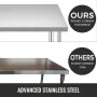 Stainless Steel Work Table 30 x 12 x 34 Inch, 700 LBS Load Capacity with 4 Wheels, 3 Adjustable Height Levels, Heavy Duty Food P