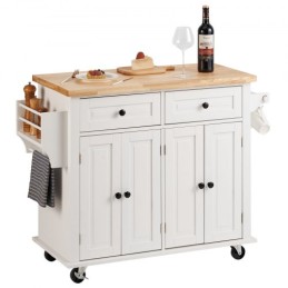 Kitchen Island Cart med solid træ top, 35,4 "bredde mobile vogne med opbevaringsskab, rullende køkkenbord med krydderi rack,