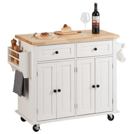 Kitchen Island Cart with Solid Wood Top, 35.4" Width Mobile Carts with Storage Cabinet, Rolling Kitchen Table with Spice Rack,