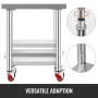 Stainless Steel Work Table 30 x 12 x 34 Inch, 700 LBS Load Capacity with 4 Wheels, 3 Adjustable Height Levels, Heavy Duty Food P