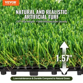Artifical Grass Tiles Interlocking Turf Deck Set, 18 Pack 305x305mm, Synthetic Fake Grass Self-draining Mat Flooring Decor Pad, 
