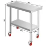 Stainless Steel Work Table 30 x 12 x 34 Inch, 700 LBS Load Capacity with 4 Wheels, 3 Adjustable Height Levels, Heavy Duty Food P