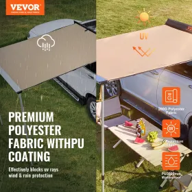 Car Side Awning, Large 4.6'x6.6' Shade Coverage Vehicle Awning, PU3000mm UV50+ Retractable Car Awning with Waterproof Storage Ba