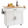 Kitchen Island Cart with Solid Wood Top, 35.4" Width Mobile Carts with Storage Cabinet, Rolling Kitchen Table with Spice Rack,