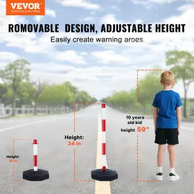 Adjustable Traffic Delineator Post Cones, 4 Pack, Traffic Safety Delineator Barrier with Fillable Base 8FT Chain, for Traffic