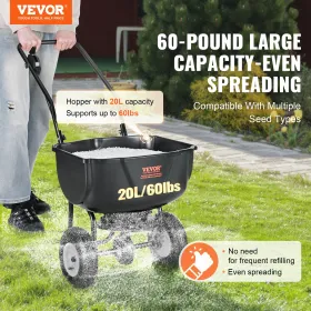 Spreder, 60 lb walk-behind græsspreder med 8" hjul