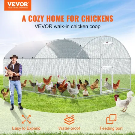 Large Metal Chicken Coop with Run, Walkin Chicken Coop for Yard with Waterproof Cover, 13.1 x 9.8 x 6.6 ft, Dome Roof Large Poul