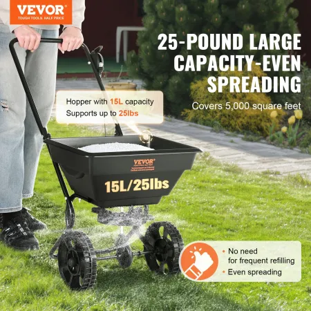 Broadcast Spreader, 11.3 kg Walk-Behind Turf Spreader with 20.3 cm Wheels, Steel Push Fertilizer Spreader, Garden Seeder, and Sa