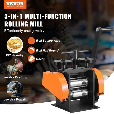 Rolling Mill, 1.77"/45 mm Jewelry Rolling Mill Machine, 1: 2.4 Gear Ratio, 3-in-1 Multi-function Rolling Mill, 0-6 mm Press Thic