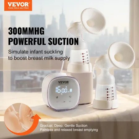 Breast Pump, Double Electric Breast Pumps, 4 Modes & 16 Levels, 300mmHg Strong Suction, 2800mAH Rechargeable Anti-Backflow Breas