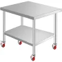 Stainless Steel Work Table 36 x 30 x 34 Inch, 700 LBS Load Capacity with 4 Wheels, 3 Adjustable Height Levels, Heavy Duty Food P