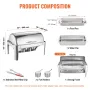 Rulle Top Chafing Dish Buffet Komplet sæt, 8 QT Rustfrit stål
