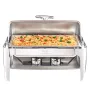 Roll Top Chafing Dish Buffet Complete Set, 8 Qt Stainless Steel Chafer with Full Size Pan, Rectangle Catering Warmer Server with